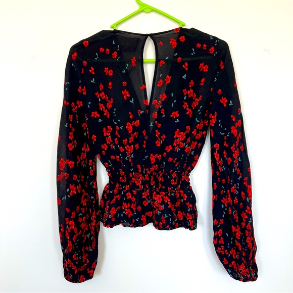 Reformation Black Top with red floral print S - Picture 2 of 4